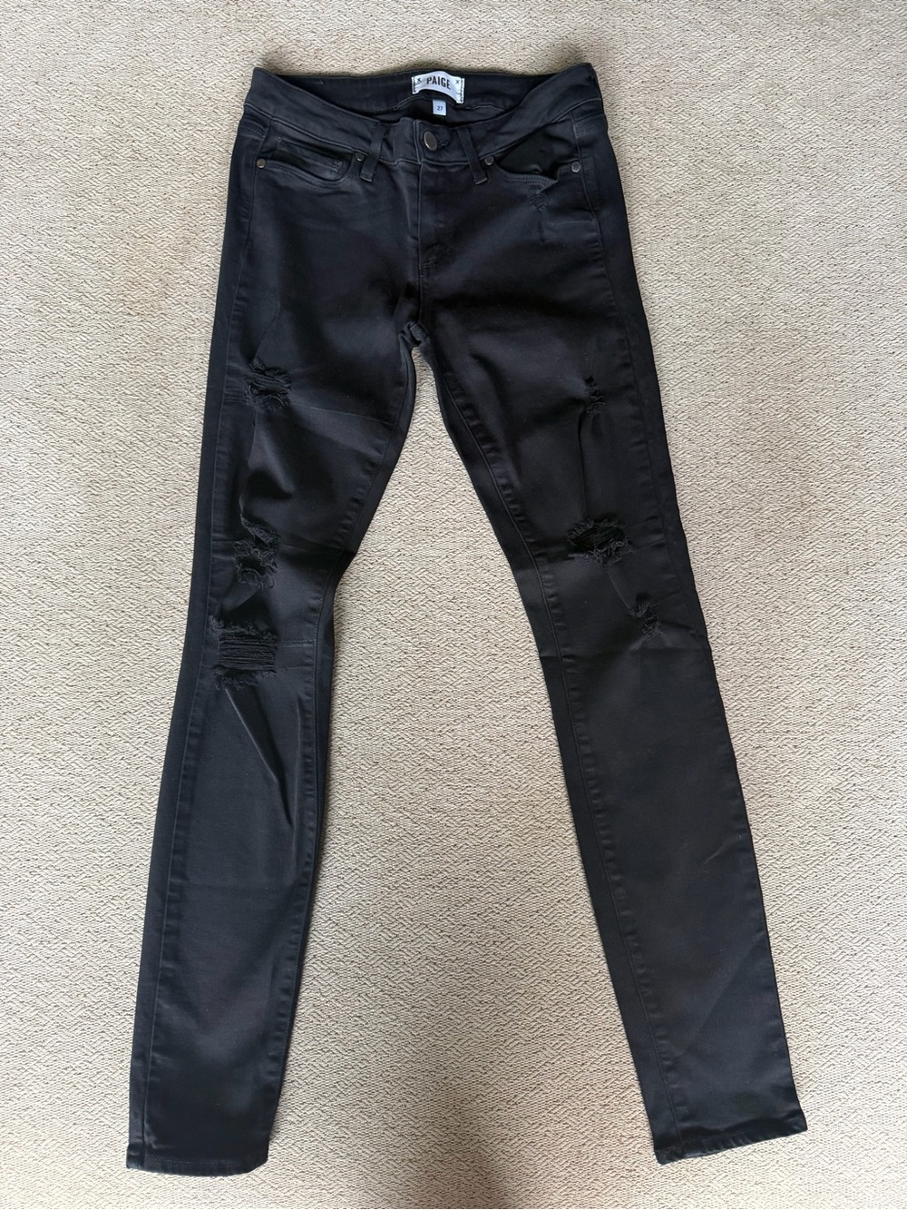 PAIGE Verdugo Ultra Skinny Distressed Black Jeans Size 27